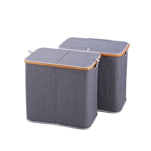 Cesto portabiancheria da bagno a 2 scomparti Decor Flip Cover cesto portabiancheria senza manico supporto in bambù per bambini in lino di <span class=keywords><strong>plastica</strong></span> all'ingrosso - Product Image 1