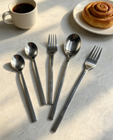 Ensemble de couverts en acier inoxydable poli à manche droit, 5 pièces, comprenant couteau, fourchette et cuillère, pour la maison et la restauration
