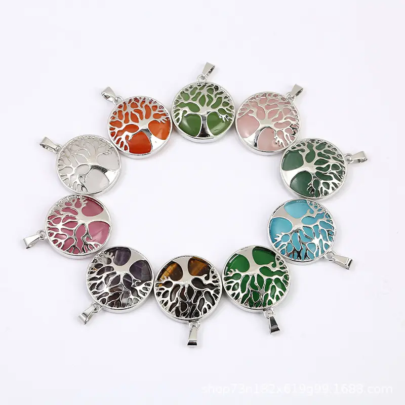 Hot Selling Natural Crystal Craft Tree of Life Pendant Fashion Hollow Peace Jewelry with Jade and Stone Personality