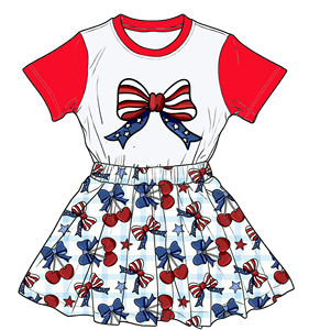 Completo per <span class=keywords><strong>Bambina</strong></span> per il 4 Luglio, Giorno dell'Indipendenza, T-Shirt a Maniche Corte Stampata e Gonna, Set 2 Pezzi, Abito da Festa, Vestiti per <span class=keywords><strong>Bambina</strong></span> - Product Image 5