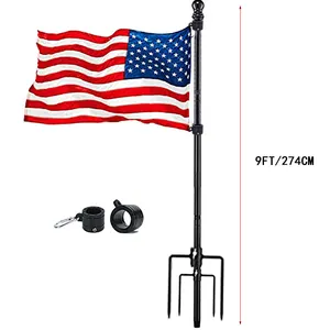 9FT Outdoor Patio Flag Pole 1" Diameter Stainless Steel Tangle-Free Windproof And Rustproof Silver