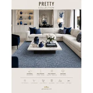 พรมปูพื้นโพลีเอสเตอร์สีฟ้าอ่อน Petra Pretty 70004 ความหนา 8-15 มม. ซักเครื่องได้ ปลอดภัยสำหรับสัตว์เลี้ยง ด้านหลังเป็นผ้าสักหลาด ตัดแต่งได้ เหมาะสำหรับห้องนั่งเล่น - Product Image 3