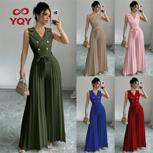Robe plissée ample à col de costume et nœud papillon, cintrée à la taille, style décontracté et élégant pour <span class=keywords><strong>femme</strong></span>, idéale pour l'été - Product Image 1