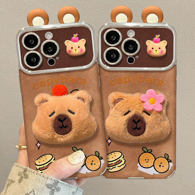 BT Cartoon Capybara Push 3D Doll Phone Case 16 15 Pro Max14 Plus 13 12 Pro Max 11 Kawaii Plush Toy Mobile Phone Protective Cover