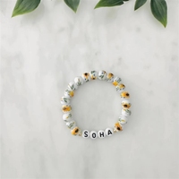 Pulsera de Cerámica Chapada en Oro con Diseño Único Hecho a Mano para Mujer, con Cuentas, Letras y Patrón Geométrico, Piedra Principal, Regalos