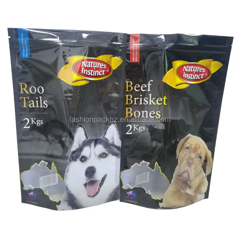 Paquete de moda, cremallera de plástico reutilizable, bolsa de embalaje para comida de perro y mascota