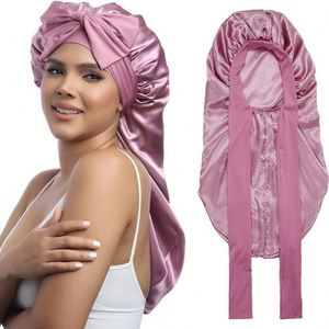 Bonnet en Soie Extra Large avec Long Ruban à Nouer, Bonnet de Nuit Ajustable en Satin pour Tresses, Soin des Cheveux, Vente en Gros Personnalisée - Product Image 5