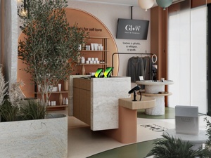 Custom Beauty Salon Interior Design Wooden Reception Counter Display <b>Shelves</b> Salon Furniture Fixtures - Product Image 5