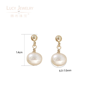 Vendita all'ingrosso <span class=keywords><strong>orecchini</strong></span> pendenti con perla d'acqua dolce in oro 14K vendita calda bianco naturale viola rosato per le donne - Product Image 2