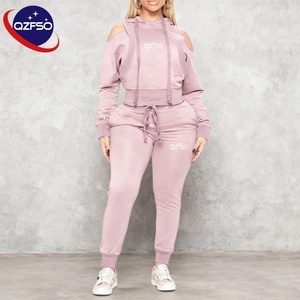 Pantalones de chándal de lana para mujer OEM, conjuntos de Jogger con capucha gruesos personalizados al por mayor, chándal liso en blanco ecológico para invierno - Product Image 1