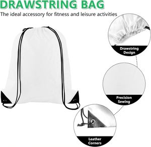 White <b>Drawstring</b> <b>Backpacks</b> Reusable Cinch Gym Bag String Sackpacks for Sports Promotional <b>Drawstring</b> Sportpacks - Product Image 3