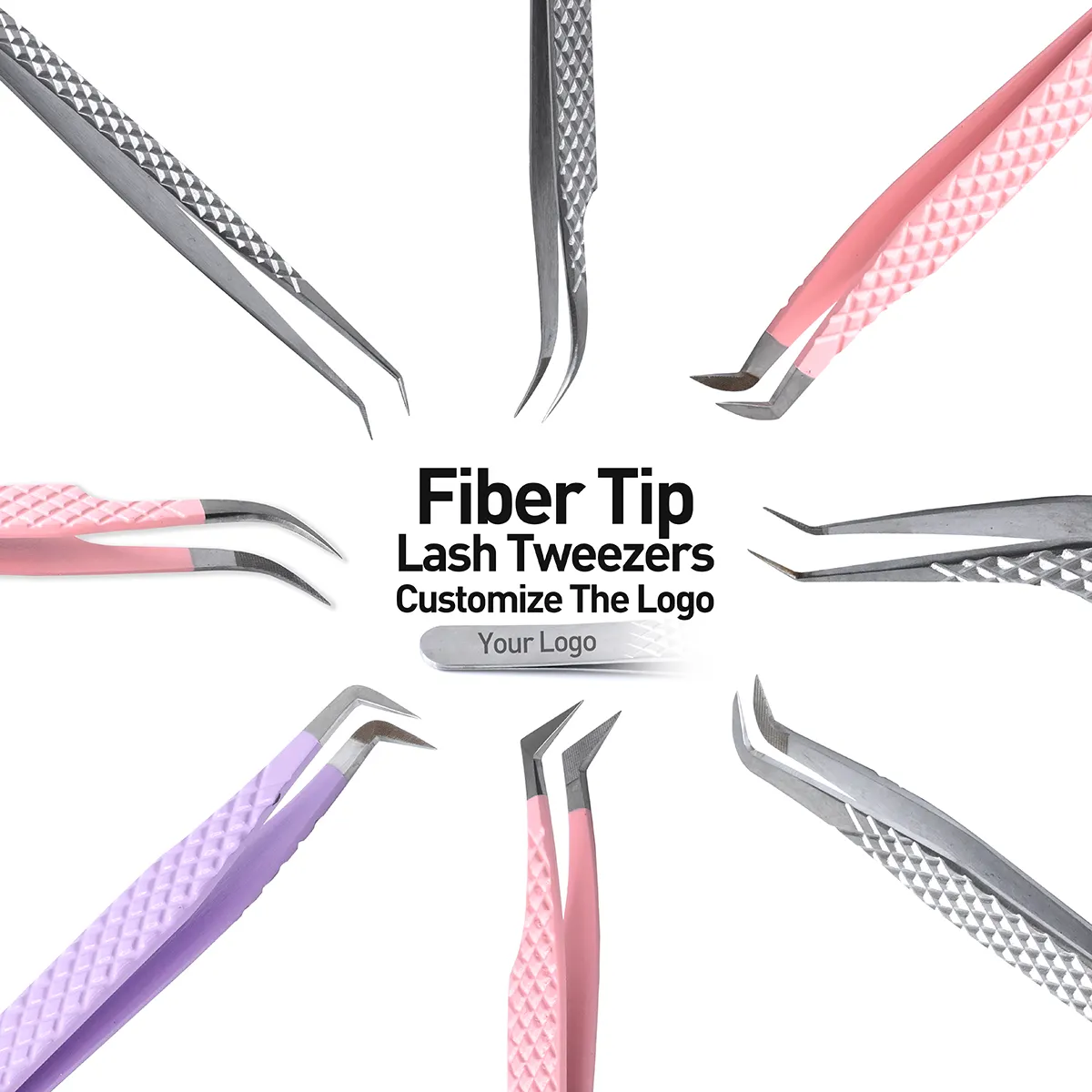 LashPlus wholesale high quality custom logo customized box fiber tips tweezers for eyelash extension