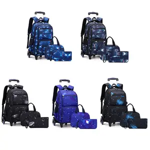 Rollende Meisjes Rugzak Set Met Etui Wielen Schooltas Trolley Reisbagage Met Lunchbox Voor Kleuter Jongen