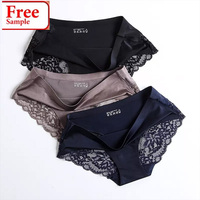 Women's Satin Ice Silk Underwear, Seamless Lace Panties