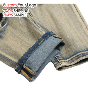 Jeans de Mezclilla Elásticos de Alta Calidad, Ajustados, Estilo Vintage Azul, Personalizados, Rectos, Desgastados, Ajustados para Hombre - Product Image 5