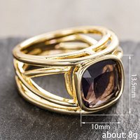 Kadınlar için Yastık Kesim Kübik Zirkon Kaplama Yüzük, 14mm, Altın Kaplama Pirinç Geometrik Desenli Bant