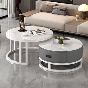 <span class=keywords><strong>Table</strong></span> basse extensible moderne haut de gamme à plateau en dalle de roche, facile à assembler, avec tiroirs, idéale pour les petits appartements – Meuble économique - Product Image 2