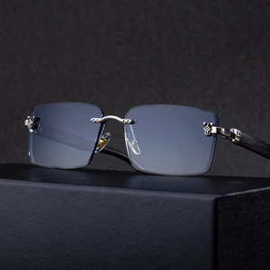 Lunettes <span class=keywords><strong>de</strong></span> <span class=keywords><strong>soleil</strong></span> KAJILA rétro, design personnalisé, logo tête <span class=keywords><strong>de</strong></span> léopard, couleurs bois, sans monture, UV400, pour hommes. - Product Image 3