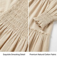 Vestido Maxi Personalizado Beige con Cuello en V, Escote Fruncido, Puños y Mangas Largas, Estilo Cottagecore Boho Chic, Elegante para Primavera/Verano, OEM/ODM