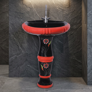 Coronis Gold Color Art Design Ceramic Wash Basin with <b>Full</b> Pedestal Bathroom Sanitary Ware - Product Image 3