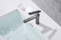 Grifo Mezclador Termostático Cromado Moderno para Lavabo Escolar con Ahorro de Agua, Cuerpo de Latón, Cartucho Cerámico, Monomando, Montaje en Encimera, CE