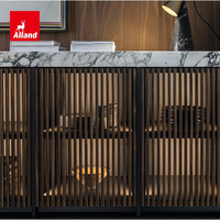Armoires de cuisine de luxe sur mesure Alland, style classique, en bois véritable, avec porte de rangement haute dissimulée, placage noyer haut de gamme