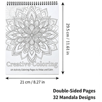 Livre de coloriage à spirale avec motif mandala pour adultes, art thérapeutique, activité de relaxation, pages recto-verso
