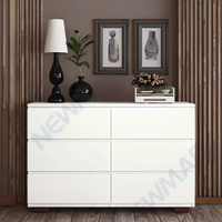 Meuble moderne en placage de bois blanc avec six tiroirs de rangement, armoire de rangement pour la maison, commode à tiroirs
