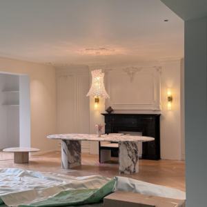 Современный Роскошный натуральный мраморный Овальный Обеденный Стол Calacatta Viola с полуциловой основой, фиолетовые прожилки, современная мебель для дома - Product Image 5