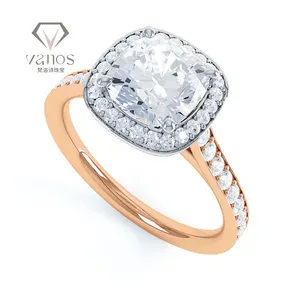 Almofada de anel de noivado, de ouro branco 14k 18k, alta qualidade, hpht, laboratório, joias de diamante femininas, fornecedor de joias de diamante