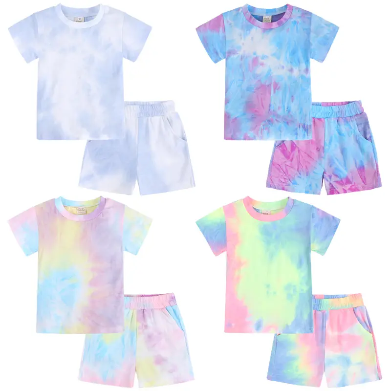 Kinderen Katoen Kinderen T Shirts En Korte Set Kids Meisje Jongen Blank Tie Dye Shorts En T-shirt Set Jongens baby T-shirt