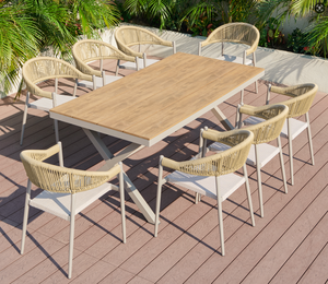 Table en plastique imitation <span class=keywords><strong>bois</strong></span> durable pour l'extérieur, chaise en rotin pour restaurant, <span class=keywords><strong>jardin</strong></span>, cour, mobilier d'hôtel moderne pour <span class=keywords><strong>6</strong></span> à 10 <span class=keywords><strong>personnes</strong></span> - Product Image 3