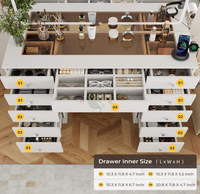 Table de toilette blanche avec 11 tiroirs, miroir LED, éclairage réglable, plateau en verre pour chambre à coucher