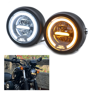 Motorcycle 5.75 Inch Semi Round LED Headlight With DRL Halo Retro Front Lamp For CG Loncin V Cafe Leoncino - Product Image 2