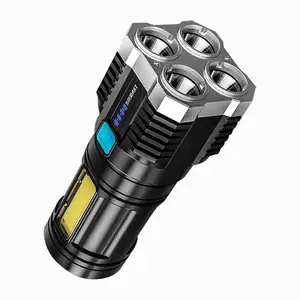 USB quad-core flashlight strong light COB side light multi-function flashlight outdoor portable long-range focus flashlight