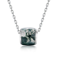 Pendentif Charme en Argent Sterling S925 Plaqué Or avec Agate Mousse Sertie en Barillet pour Femme Tendance et Élégant