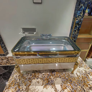 Acero inoxidable 304 martillado dorado 9Qt plato de frotamiento de oro árabe buffet de calentamiento de alimentos de lujo para hoteles y restaurantes - Product Image 1