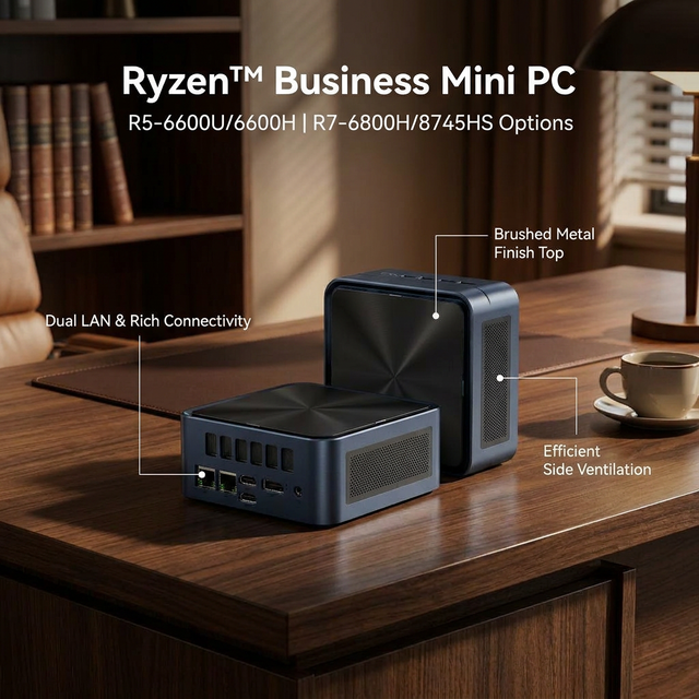 Mini Pc AMD Ryzen R5-6600H Windows Linux Mini Pc 6C12T Zen3+ 6nm Radeon 660M RDNA2 4.5GHz Max Boost 16MB L3 Cache Mini Pc