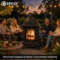 Cheminée extérieure autoportante en fer à bois avec grille de sécurité, chauffage pour patio, cour et jardin