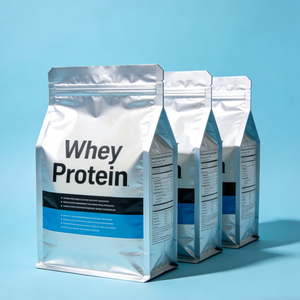 Sachet à fond plat pour protéines de lactosérum, imprimé de qualité supérieure, 250g, 500g, 1000g, avec fermeture éclair, logo personnalisé, pochette scellée sur 8 côtés pour poudre protéinée - Product Image 3