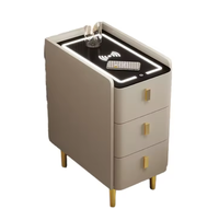 Table de chevet moderne en bois massif avec chargeur USB sans fil, rangement et haut-parleur intelligent - Trois tiroirs pour chambre à coucher