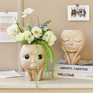 Florero de cara humana decoración chica cara <span class=keywords><strong>cabeza</strong></span> planta jarrón maceta figura artesanía almacenamiento jarrón decorativo cara para decoración del hogar - Product Image 4