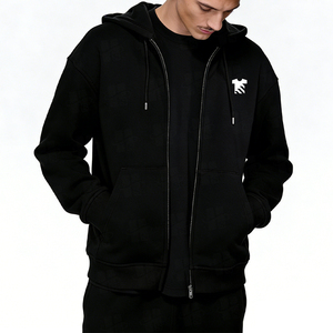 Sudadera con capucha clásica personalizada para hombre, de algodón 100% de alto gramaje, forro polar cepillado, hombros caídos, color liso, con cremallera completa - Product Image 4