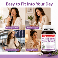 Nouveauté Shecome Chaster Berry Vitex Complément alimentaire pour la santé reproductive féminine 500 mg 120 capsules d'extrait de Chaster Berry Vitex