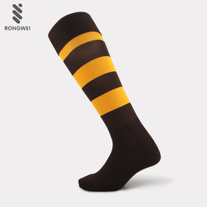 Factory Wholesale Breathable <strong>Brown</strong> Yellow Striped Football <strong>Socks</strong> for Men - Product Image 2