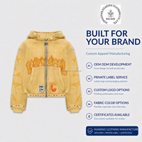 Sudadera con capucha y cremallera para hombre, amarilla, con tachuelas y pedrería, estilo urbano con gráficos, ropa personalizada, venta al por mayor, fabricante OEM de marca privada