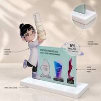 Expositor de ingredientes cosméticos moderno y plegable de acrílico con recorte de científico de dibujos animados, soporte personalizado para póster de premios, mostrador de cosméticos