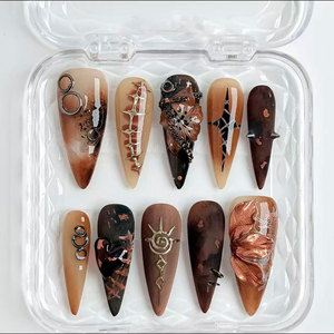 Uñas Postizas Francesas Almendradas 3D con Cobertura Total, Uñas de Gel con Purpurina Hechas a Mano, Diseño <span class=keywords><strong>Art</strong></span>ístico de Marca Privada OEM para Dedos - Product Image 2