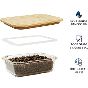 Contenants de stockage alimentaire en verre borosilicate de haute qualité avec couvercle en bambou, couvercle en <span class=keywords><strong>bois</strong></span> durable pour boîte à lunch bento pour pique-nique - Product Image 3