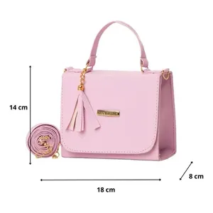 Bolso Bandolera Leia Lila de Fana Fashions, Color Rosa, Nailon Impermeable, Cierre de Cremallera, Decoración con Borlas, Correa Única, Bolso de Hombro para Mujer - Product Image 3